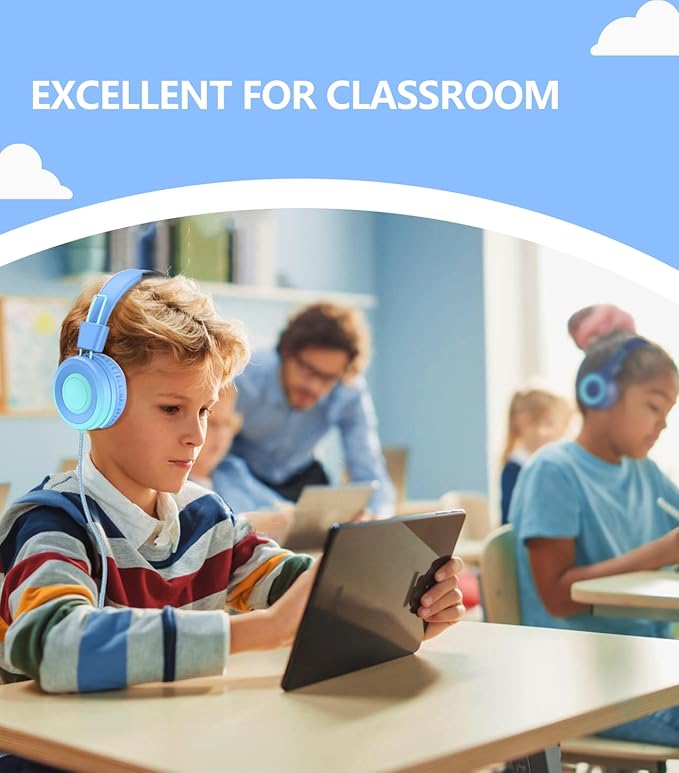 USB Type C Kids Headphone for School, 94dB Safe Volume Limited, Foldable Stereo Sound Tangle-Free Type C Cord, On-Ear Headphones for Boys/Girls/Students/Tablet/Travel(Gradient Blue)