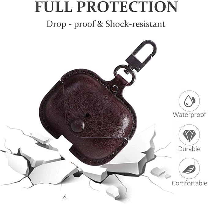 Genuine Leather Case Compatible with AirPods Pro Case 2nd/1st Gen (2023/2022/2019), VOMA Protective Cover for Apple AirPods Pro 2/Pro Wireless Charging Case with Keychain and Snap Lock Chocolate Brown