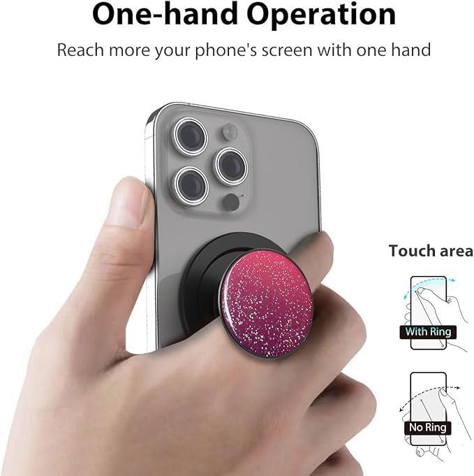 Magnetic Phone Grip for MagSafe, Phone Ring Holder Finger Kickstand Wireless Charging Compatible, Magnet Phone Rings Gripper Stand for iPhone Mag-Safe Accessories - Sky Sparkle Red