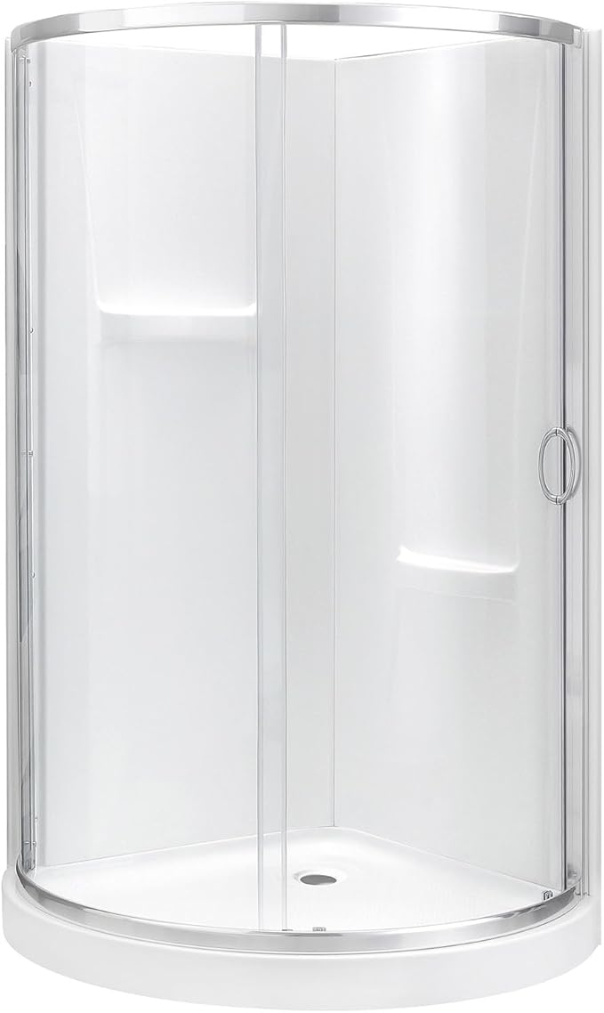 OVE Decors Breeze 38 in. Corner Shower Clear Sliding Door with Walls and Base in Satin Nickel Finish