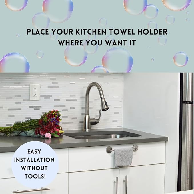 Black Steel Dish Cloth Rail for Kitchen, Towel Holder for All Types of Sinks and Flat Smooth Surfaces