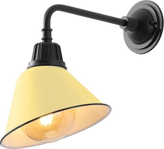 JONATHAN Y JYL7612H Croydon 9.63" 1-Light Farmhouse Industrial Indoor/Outdoor Iron LED Gooseneck Arm Outdoor Sconce for Entryway Lobby Kitchen Bathroom Bedroom Living Room Hallway, Matte Yellow