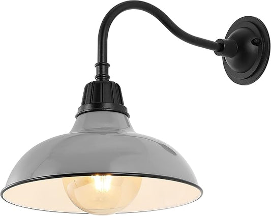 JONATHAN Y JYL7613D Aurora 12.25" 1-Light Farmhouse Industrial Indoor/Outdoor Iron LED Gooseneck Arm Outdoor Sconce Metal Bowl Shade Vintage Cottage Rustic Porch Patio Yard Barn, Gray