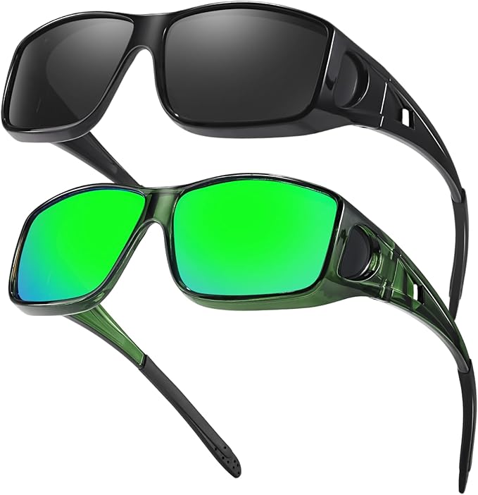 FIMILU 2PCS Polarized Sunglasses Fit Over Glasses for Men, Wrap Around Sunglasses for Driving & Outdoor UV400 Protection