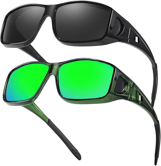 FIMILU 2PCS Polarized Sunglasses Fit Over Glasses for Men, Wrap Around Sunglasses for Driving & Outdoor UV400 Protection