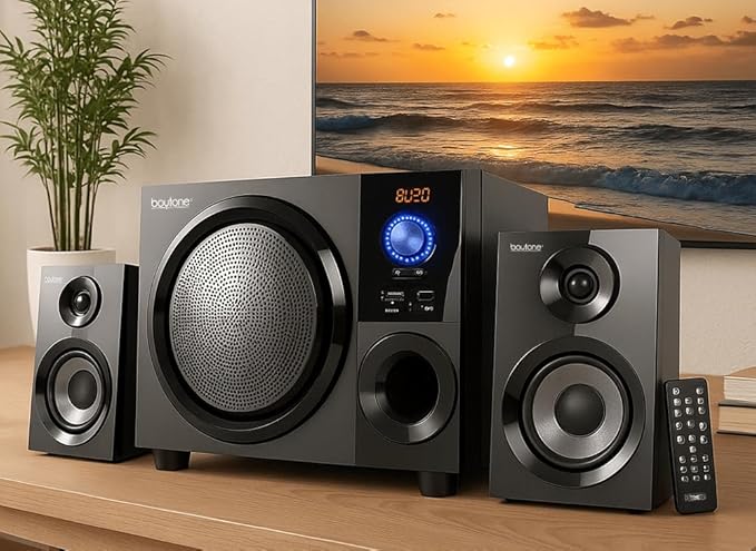 Boytone 60W Wireless Bluetooth Speaker with Powerful Bass, FM Radio, Remote Control - For Phone, Laptop, Aux-in, USB/SD