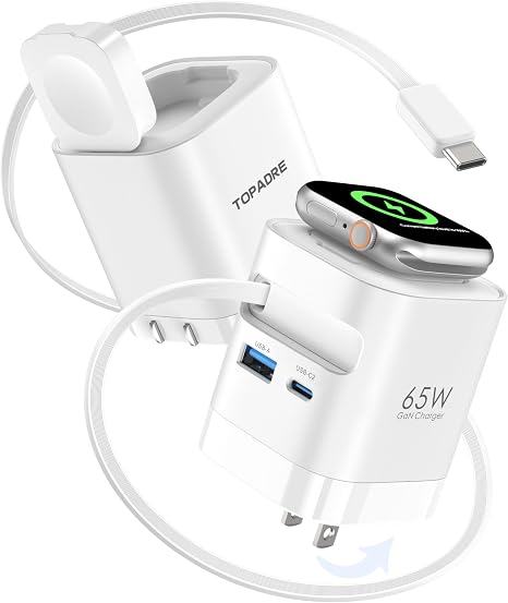 TOPADRE for Apple Watch Charger 65W, 70cm USB-C Retractable Cable