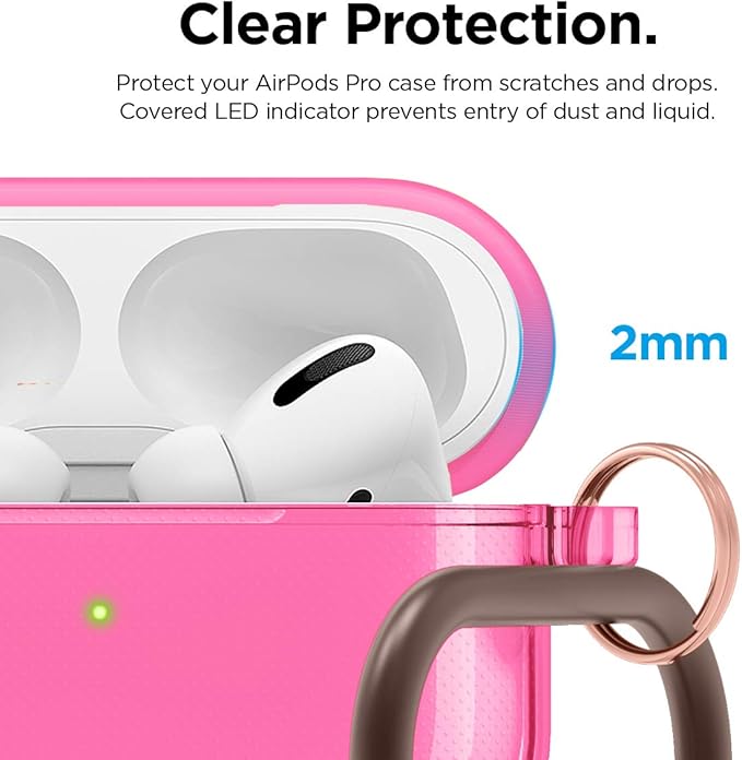 elago Compatible with AirPods Pro Case Clear - High Rating, TPU Transparent Shockproof, Protective Case Cover with Keychain, Gel Tape Included, Wireless Charging [Neon Hot Pink]