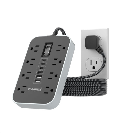 Power Strip Surge Protector- 5FT Flat Plug Extension Cord, 8 AC Outlet& 6 USB Ports(3 USB C), 1080 J Surge Protection, Desk Charging Station, Overload Switch, Home, Office, Gaming Room Essentials.