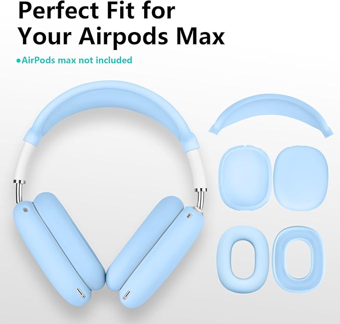 Filoto Case for Airpods Max Headphones, Ear Pad Case Cover/Ear Cups Co ver/Headband for AirPods Max (USB-C/Lightning)(2024/2020), Silicone for Apple Airpod Max, Accessories Cases(Sky Blue)