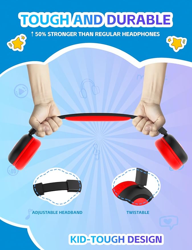 Kids Bluetooth Headphones,Toddler Headphones with Microphone,85dB Volume Limited,Bluetooth 5.3 Twistable Lightweight Kids Wireless Earphones for Boy Girl Tablet Travel School