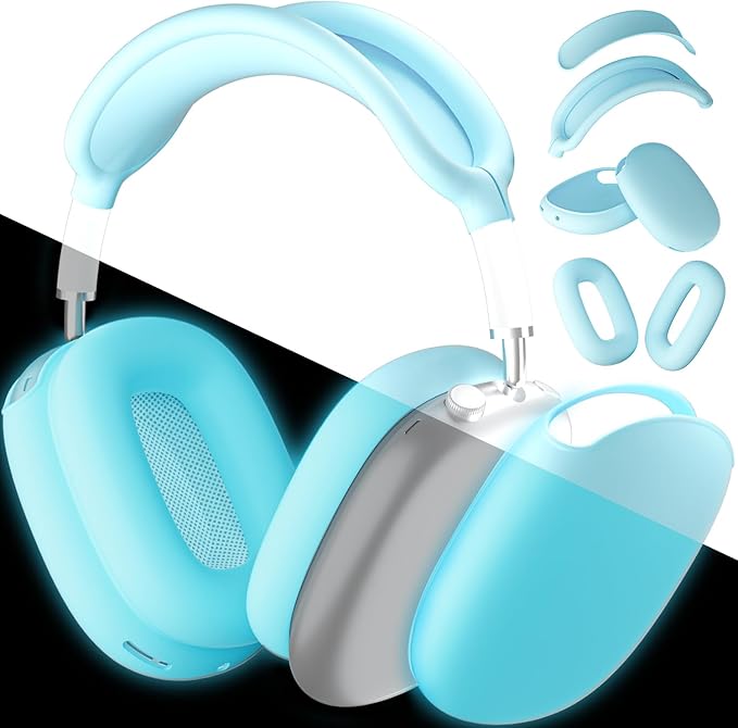 ATUAT for AirPods Max Headphones Case, Protective Silicone Case Cover Skin Accessories Anti-Scratch for Women Men for Apple AirPods Max 2024/2020 (USB-C/Lightning), Fluorescent Blue
