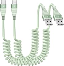 USB to USB C Cable Fast Charging 60W, 2Pack 6FT Coiled USB A to USB C Cable - Image 1