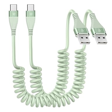 USB to USB C Cable Fast Charging 60W, 2Pack 6FT Coiled USB A to USB C Cable