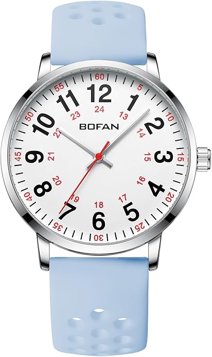 BOFAN Nurse Watch for Medical Professionals,Students,Doctors with Easy to Read Dial,Second Hand and 24 Hour,Soft and Breathable Silicone Band,Water Resistant