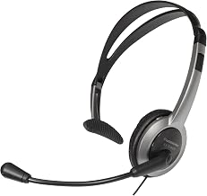 Panasonic Comfort Fit Headset for TCA Series Cordless Landline Phones, Foldable Headset with Flexible Noise-Cancelling Microphone and Volume Control, 2.5 mm Plug, Grey/Silver KX-TCA430