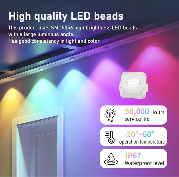 Permanent Outdoor String Lights 200ft, Smart RGB App Control with 120 LEDs, LED Eaves Lights IP67 Waterproof, House Roof Outdoor Lighting for Party, Daily, Halloween,Christmas,Garden