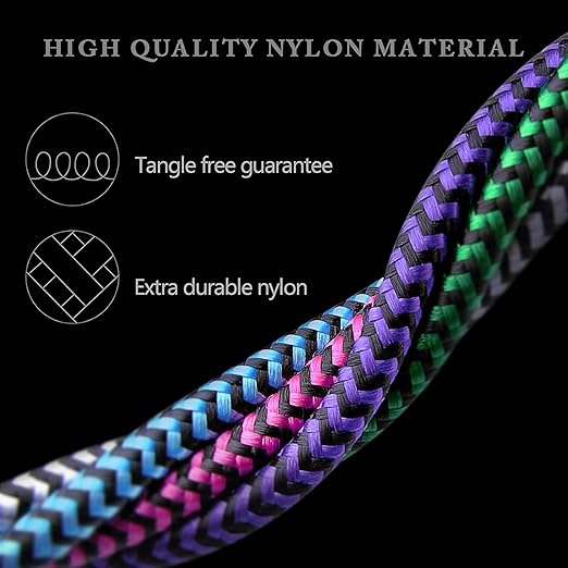 3Pack Lightning Charger Cable for iPhone 14/13 Pro Max/13Pro/13 Mini/12/11/10/X/XR/XS/8 Plus, 6Ft Apple Original Braided Long Charging Cords Fast Charging Lightening Multicolor Powerline Chord Wire