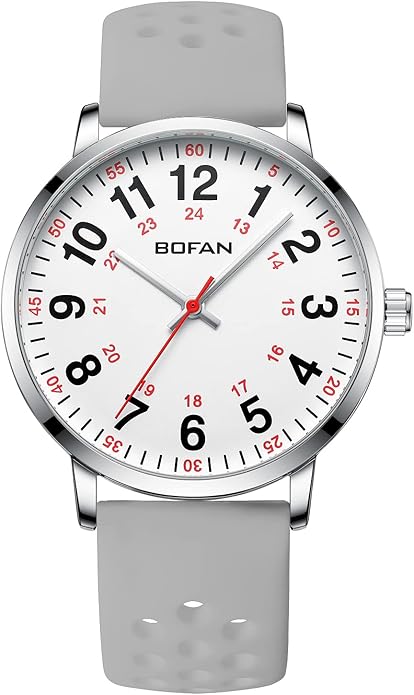 BOFAN Nurse Watch for Medical Professionals,Students,Doctors with Easy to Read Dial,Second Hand and 24 Hour,Soft and Breathable Silicone Band,Water Resistant