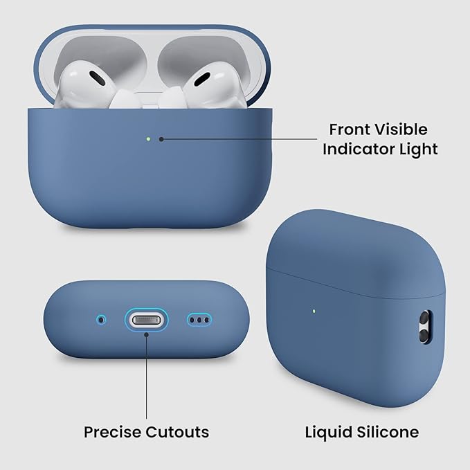 ORNARTO Compatible with AirPods Pro 2 Case 2022, Full Protective Hybrid Silicone for AirPods Pro 2nd Generation Case, Front LED Visible Skin Cover-Blue