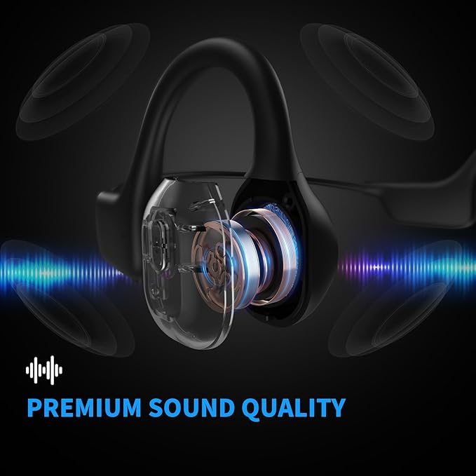 Bone Conduction Headphones Bluetooth, Open Ear Headphones Wireless Bluetooth with 6-10H Long Life Black
