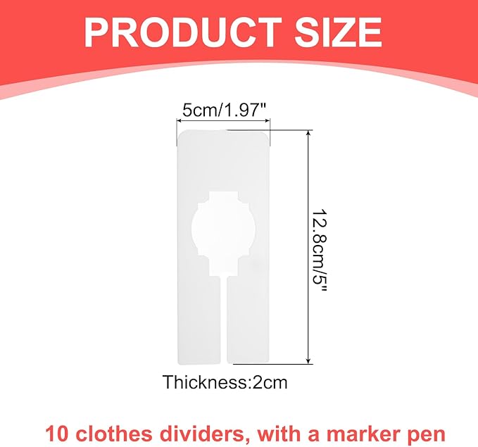 uxcell Clothes Dividers,10 Pack Rectangle Closet Rack Dividers Clothing Rack Size Dividers Blank Labels with Marker Pen Writable & Reusable for Hanging Clothes Sorting Size, White