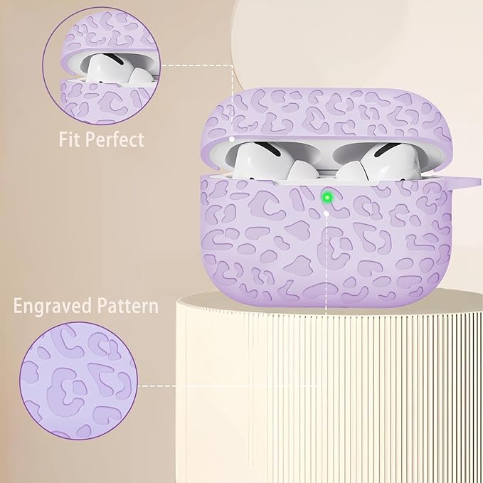 Engraved Leopard Case Compatible with AirPods Pro 2 Case Cover 2022,Soft Silicone Caeving Cover for Women Girls, Lavender