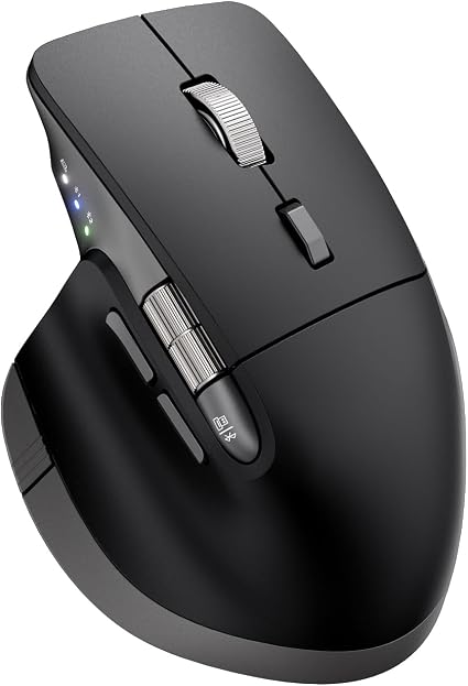 INFINMIND Ergonomic Wireless Bluetooth Mouse with 6 Programmable Buttons(Mac/Windows), Multi-Device, Flying Scroll & Side Wheel, 5 Level DPI, Rechargeable Silent Mice for Laptop, PC, Tablet, MacBook.