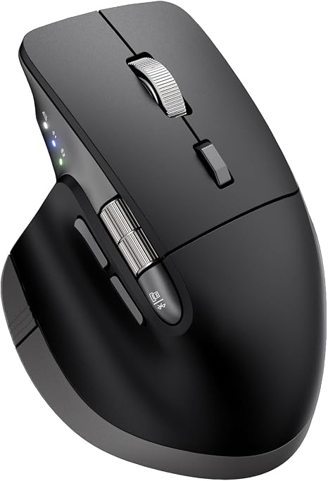 INFINMIND Ergonomic Wireless Bluetooth Mouse with 6 Programmable Buttons(Mac/Windows), Multi-Device, Flying Scroll & Side Wheel, 5 Level DPI, Rechargeable Silent Mice for Laptop, PC, Tablet, MacBook.