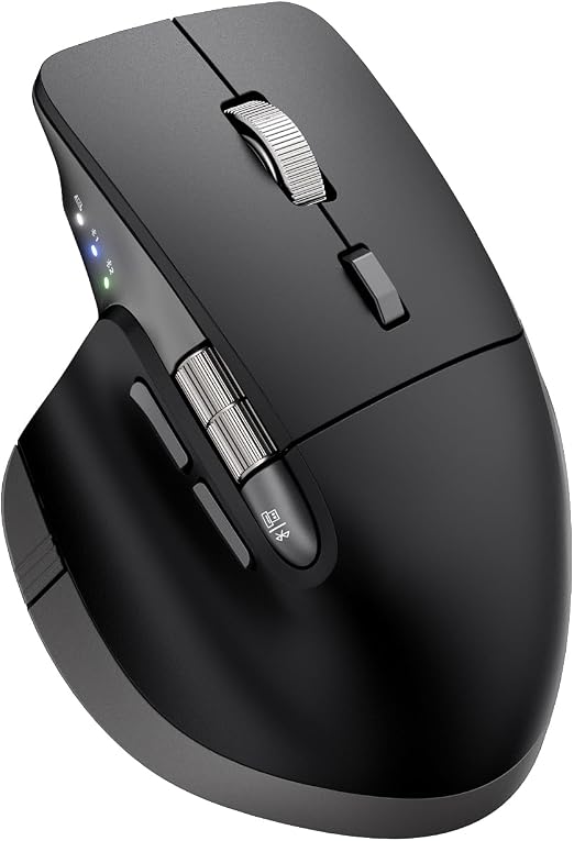 INFINMIND Ergonomic Wireless Bluetooth Mouse with 6 Programmable Buttons(Mac/Windows), Multi-Device, Flying Scroll & Side Wheel, 5 Level DPI, Rechargeable Silent Mice for Laptop, PC, Tablet, MacBook.