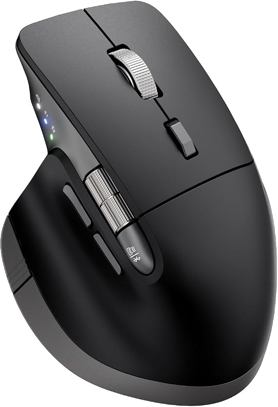 INFINMIND Ergonomic Wireless Bluetooth Mouse with 6 Programmable Buttons(Mac/Windows), Multi-Device, Flying Scroll & Side Wheel, 5 Level DPI, Rechargeable Silent Mice for Laptop, PC, Tablet, MacBook.