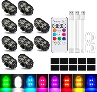 10Pcs Wireless Led Lights for Car with Remote Control, 8 Colors 10 Kind of Lighting Effects USB Rechargeable Anti-Collision Warning Light, High Brightness LED Strobe Lights for Car Drone Aircraft - Image 1