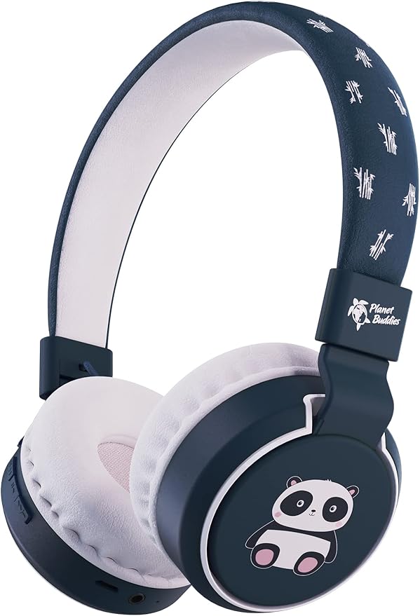 Planet Buddies Panda Kids Headphones Wireless, On Ear Bluetooth Headphones for Kids with Microphone, 85dB Volume Limiter, Cute Foldable Earphones for Tablets and Phones, Travel, School & Music