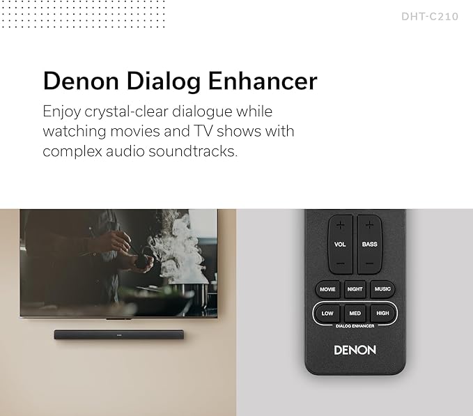 Denon DHT-C210 Full-Range Dolby Atmos Sound bar with Built-in subwoofers and Bluetooth Streaming., Black