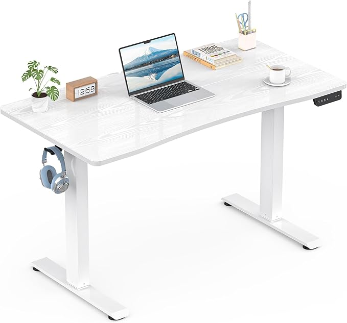 Veken 47.2 x 23.6 Inch Electric Standing Desk with Adjustable Height, Sit to Stand Computer Table for Study, Work or Gaming, Home Office Desk White