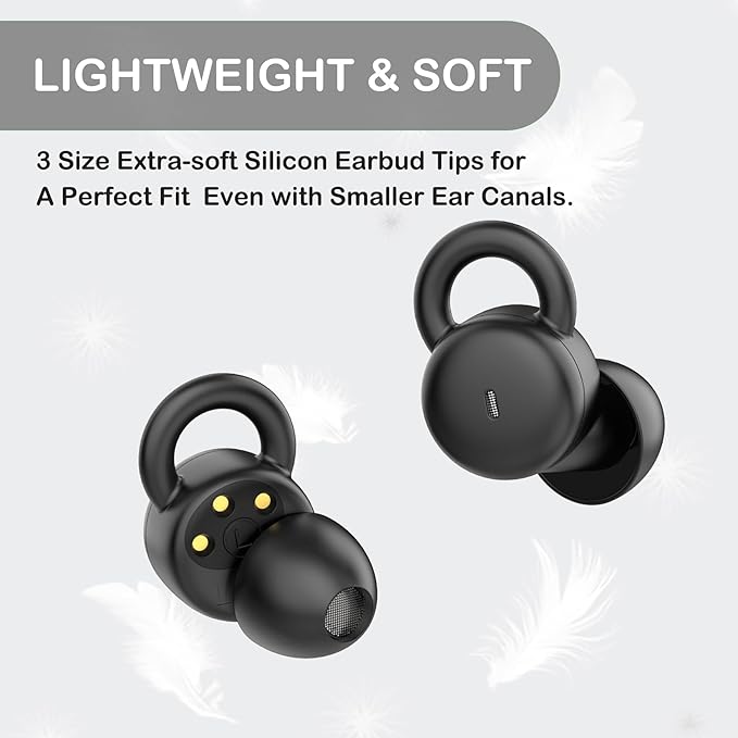 Smallest Invisible Sleep Earbuds Comfortable Noise Blocking Wireless Headphones for Sleeping Bluetooth Flat Ear Buds for Side Sleepers,Tiny Hidden Buds for Work Sports (Black)