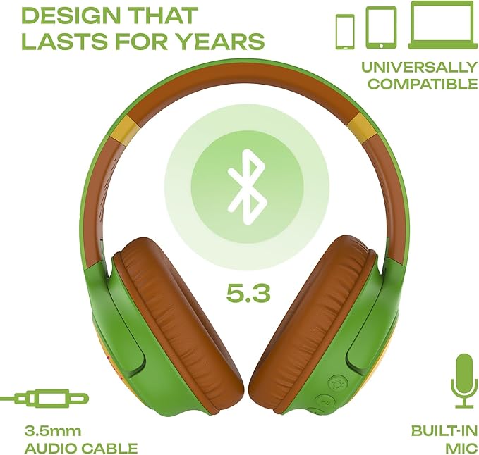 PowerLocus Kids Wireless Headphones, Bluetooth Kids Headphones LED Lights Over Ear with 74/85/94dB Volume Limited, 45H Playtime,Built-in Mic, Two Device Share Mode, HD Stereo for Travel/PC/Tablet