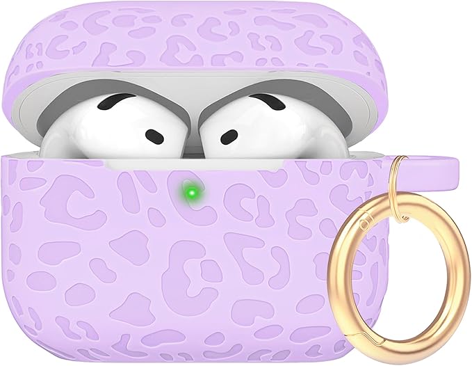 Engraved Leopard Case Compatible with AirPods 4th Generation Cover with Keychain, Skin Soft Cover for Compatible with AirPods 4 Case Full Protection,Front LED Visible, Lavender