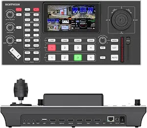 Video Mixer Switcher, 4-Channel HDMI Live Streaming Switcher, 4D Joystick PTZ Controller 1080p 60FPS Type C Video Output