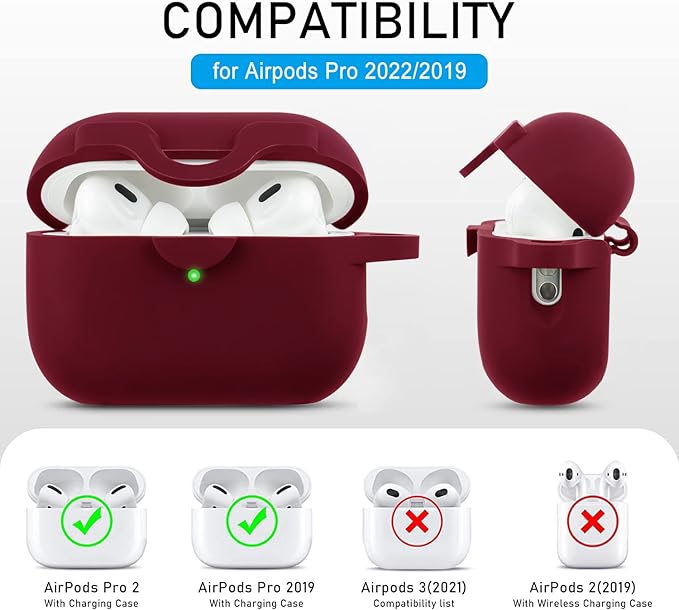 Secure Lock Case for Airpods Pro 2 Case with Cute Bling Keychain, Silicone Protective Case Cover for Airpods Pro 2nd Generation Case Women Girls - Burgundy