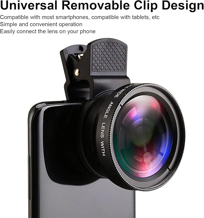 Phone Camera Lens Kit, 2 in 1 with 0.45X Ultra Wide Angle and 12.5X Macro Lens, HD Professional Universal Clip, with Travel Case, for Most Smartphones and Tablets, Black
