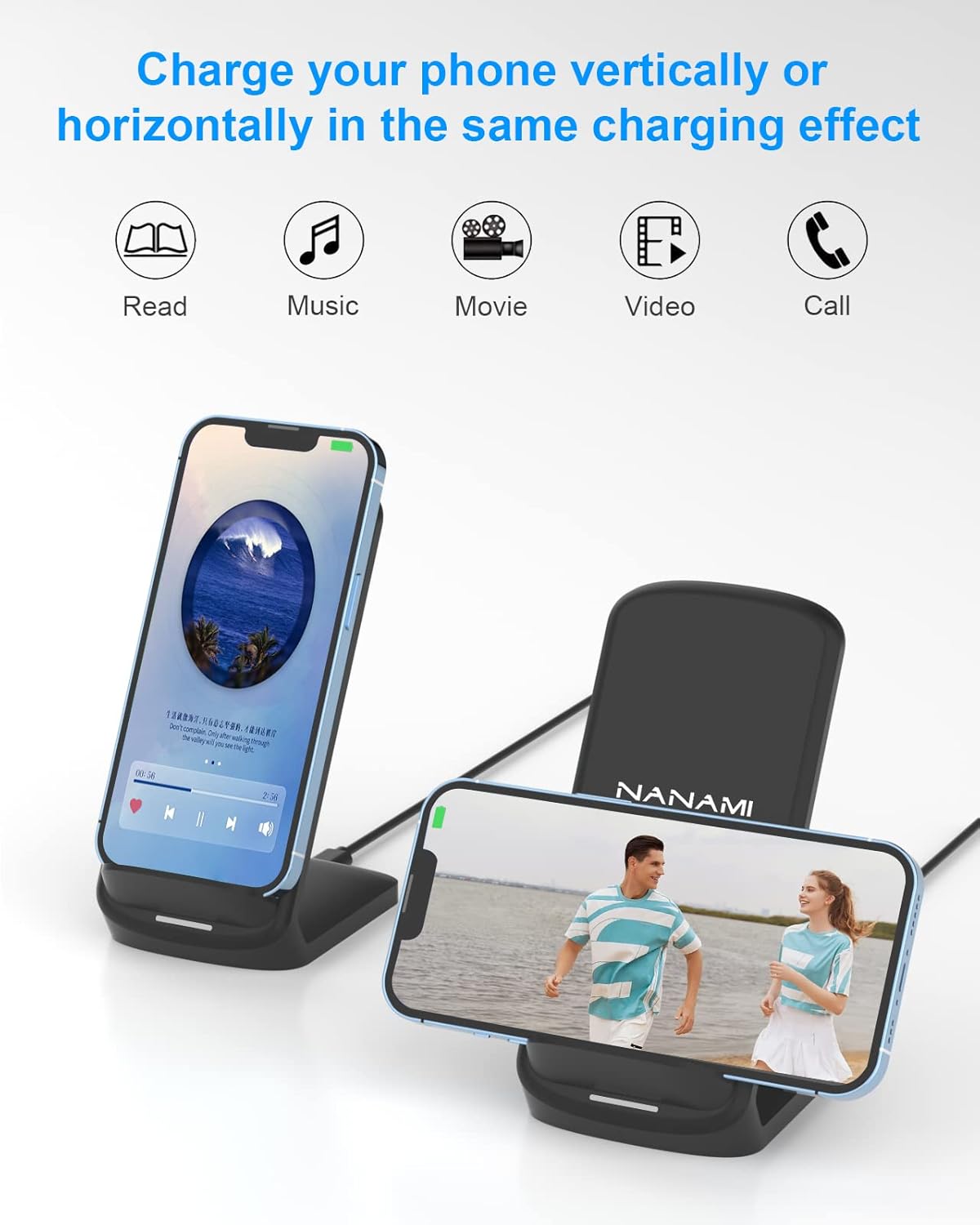 Fast Wireless Charger Stand – Dual Angle, Compatible with iPhone & Samsung Galaxy
