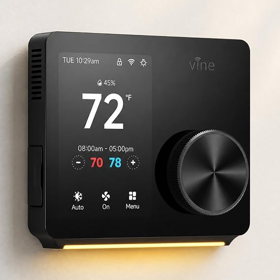 vine Smart Thermostats for Home with Large Knob - WiFi Thermostat for House with Nightlight, 7x8Period Programmable Compatible with Alexa, Google Assistant, Energy Saving, C-Wire Required