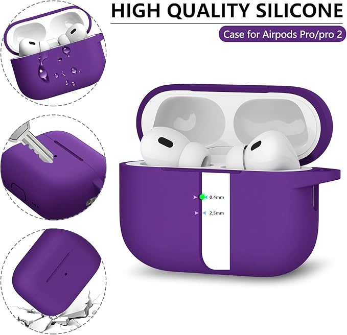 Ljusmicker for AirPods Pro Case Cover with Cleaner Kit,Silicone Protective Cases for Apple AirPod Pro 2nd/1st Generation Case for Women Men,AirPods Pro 2 Case Accessories with Keychain-Dark Purple