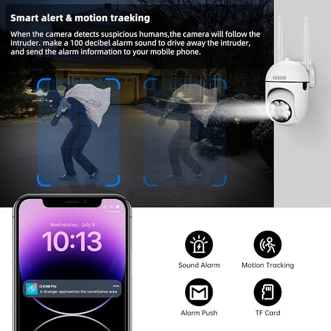 EVERSECU 1080P Outdoor WiFi PTZ Security Camera, 5G WiFi, Auto Tracking, 2 Way Audio, Spotlight Night Vision, Compatible with Alexa, SD Card & Cloud Storage, Support ONVIF&RTSP IP CCTV Camera(4pack)