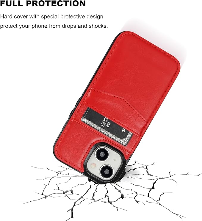 KIHUWEY Compatible with iPhone 15 Case Wallet with Credit Card Holder, Flip Premium Leather Magnetic Clasp Kickstand Heavy Duty Protective Cover for iPhone 15 6.1 Inch (Red)