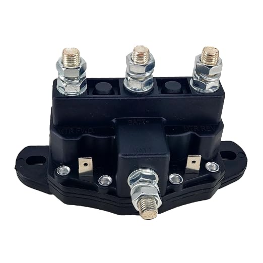 Winch Motor Reversing Solenoid Switch 12V Intermittent Duty 6 Terminal DC Contactor Relay – Replaces Trombetta 214-1211A11, 214-1231-A11, 24450 (Reverse Polarity, 75A Dynamic Braking)