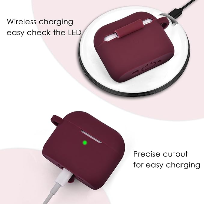 Filoto Compatible with AirPods 4 Case - Soft Silicone Cover with Bracelet Lanyard and Keychain, Shockproof and Scratch-Resistant, Cute Design for Compatible withAirPods 4th Generation(Burgundy)