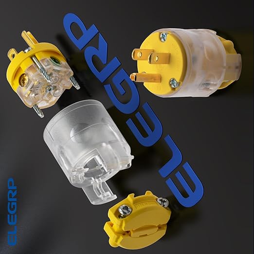 ELEGRP Lighted 15 Amp 125 Volt NEMA 5-15P 2 Pole 3 Wire Grounding Straight Blade Electrical Plug Replacement Cord Outlet Commercial Grade, Yellow, 2 Pack