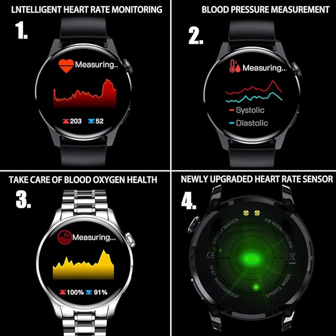FILIEKEU Bluetooth Calls Smart Watch Men Women Heart Rate Sleep Monitor Steps IP67 Waterproof Sport Fitness Tracker 1.3''Touch Screen Fasion Black Stainless Steel Smart Watches for Android iOS